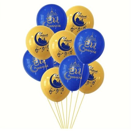 12 Pc Eid Mubarak Balloon - Gold / Blue