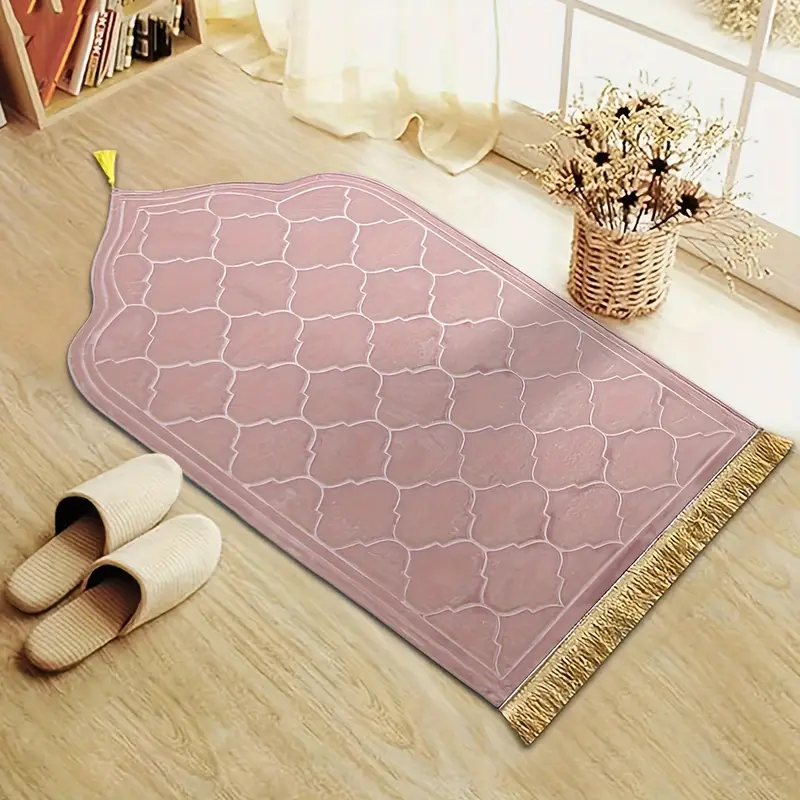 Pink Plush Padded Non Slip Prayer Mat - Image 2