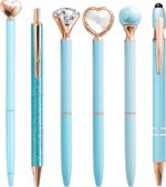 6 Pcs Blue Medium Ball Point Black Ink Pens