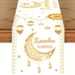 White Ramadan Kareen Moon & Star Table Runner - 78inch x 13inch