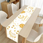 White Ramadan Kareen Moon & Star Table Runner - 78inch x 13inch - Image 2