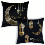 Ramadan Kareem 2Pc Black Velvet Throw Pillow Covers