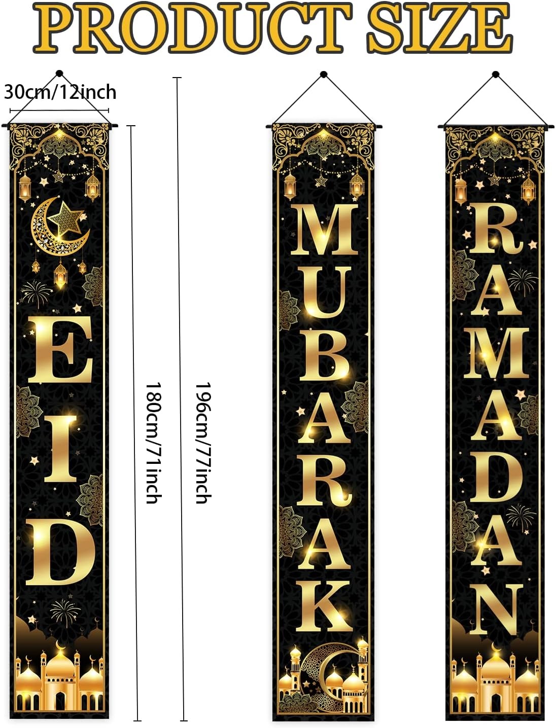 Black & Gold 2 in 1 Ramadan & Eid Mubarak Hanging Door Banner - Image 2